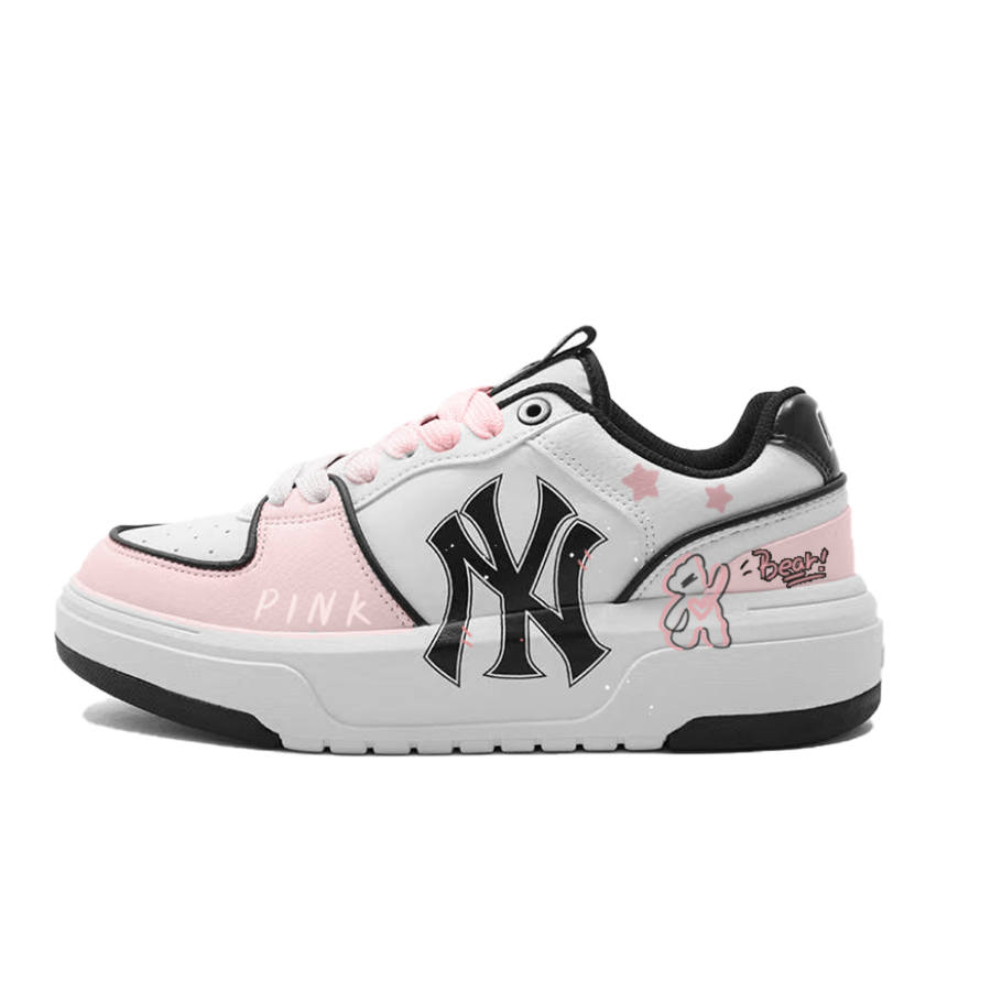 MLB MLB Chunky Liner PINK BEAR Pu Lightweight Coverage Low top Skateboard Shoes Unisex White Black Pink