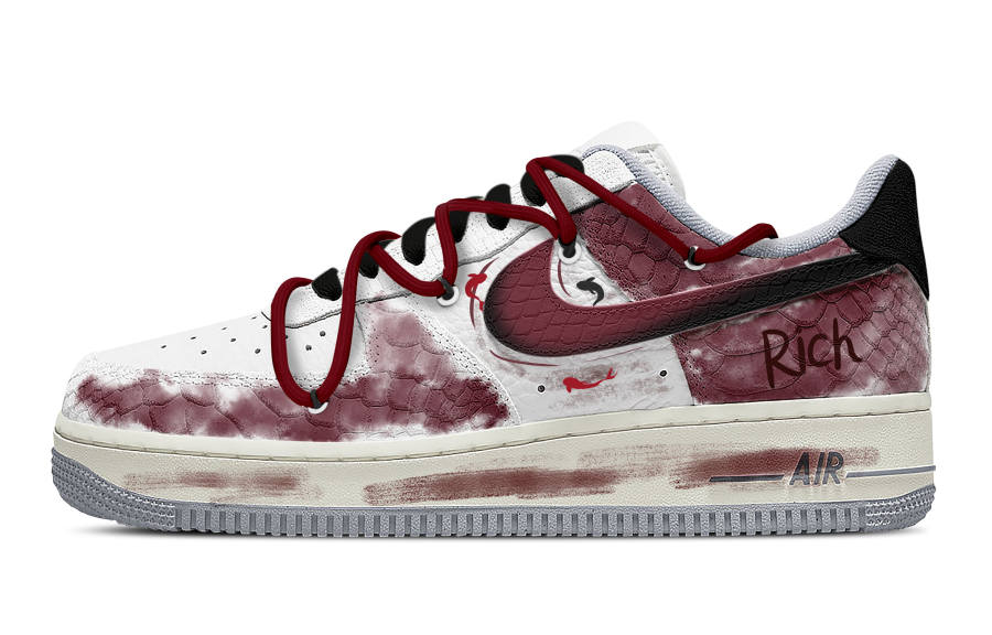 Nike Nike Air Force 1 Wealth With Fish Slip Resistant Abrasion Resistant Balance Low top Skateboard Shoes Women's Burgundy