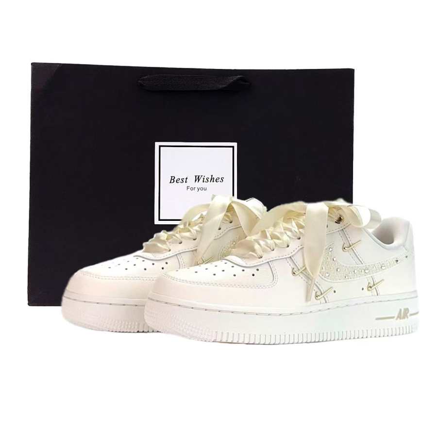 Nike Nike Air Force 1 White Gold Dreamy Low top Skateboard Shoes Unisex Ecru