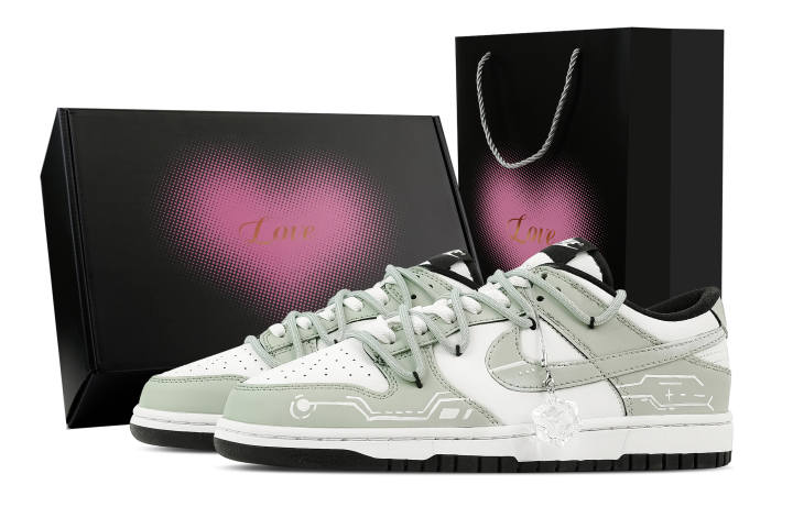 Nike Nike Dunk Cyber Blue And White Porcelain, Heart Box Leather Abrasion Resistant Low top Skateboard Shoes Unisex
