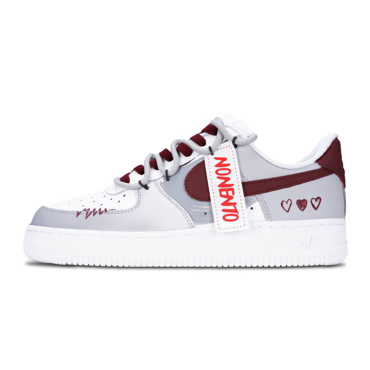 Nike Nike Air Force 1 Heart American Slip Resistant Abrasion Resistant Low top Skateboard Shoes Unisex Dark Red