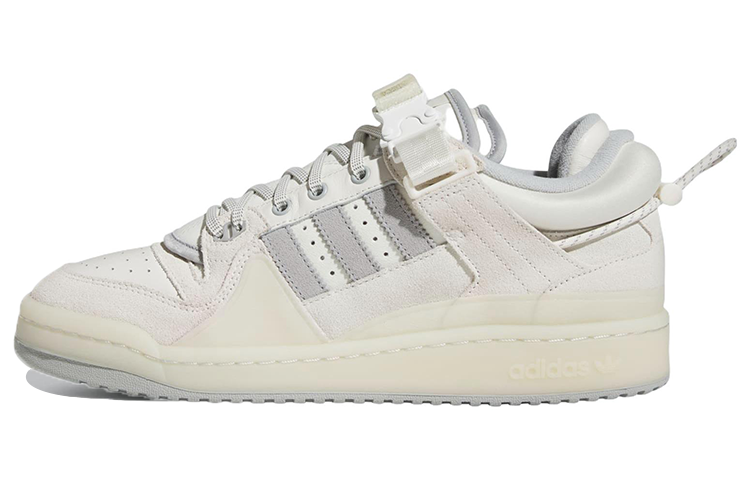 Adidas Originals x Bad Bunny FORUM Bad Bunny Leather Abrasion Resistant Low top Skateboard Shoes Unisex White Rice Gray