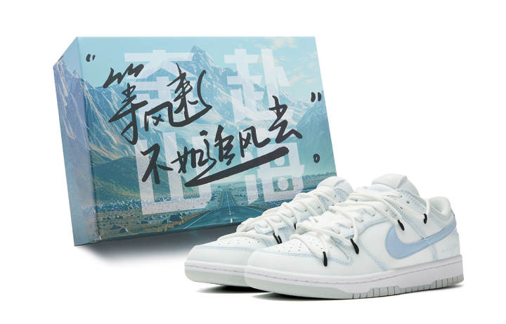 Nike Nike Dunk Slip Resistant Abrasion Resistant Low top Skateboard Shoes Women's White Blue