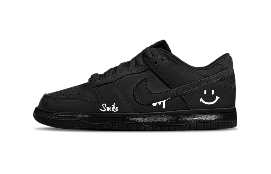 Nike Nike Dunk Black White Distressed Leather Abrasion Resistant Abrasion Resistant Low top Skateboard Shoes Men's