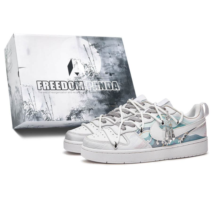 Nike Nike Court Borough Free Panda, Box, Peacock Feather Slip Resistant Abrasion Resistant Low top Skateboard Shoes GS