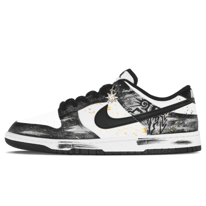 Nike Nike Dunk Cushioning Abrasion Resistant Breathable Low top Skateboard Shoes Unisex Black White Gold