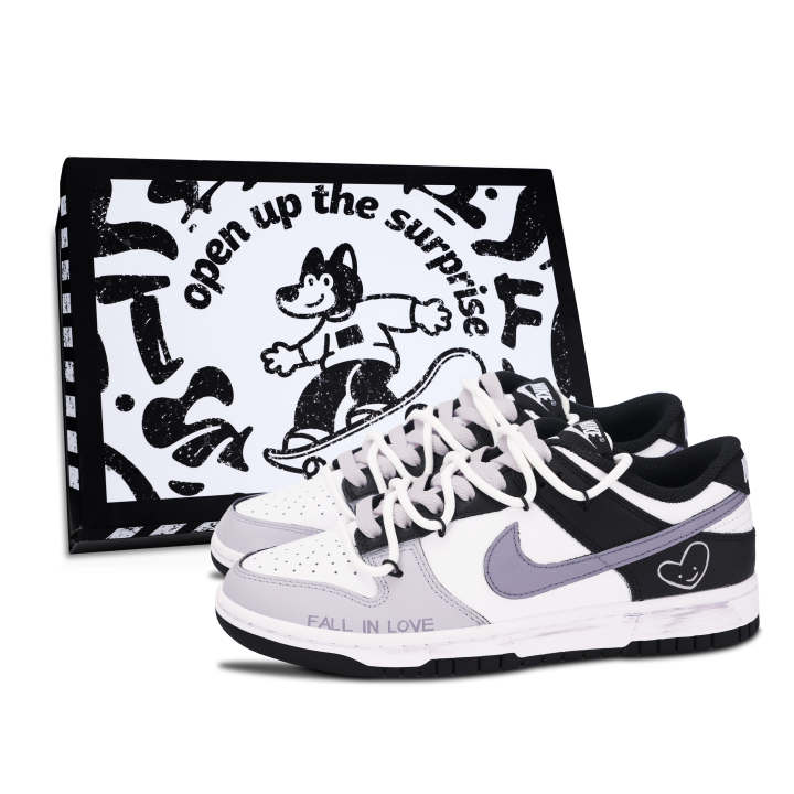Nike Nike Dunk Black White, Falling In Love Abrasion Resistant Abrasion Resistant Low top Skateboard Shoes Unisex