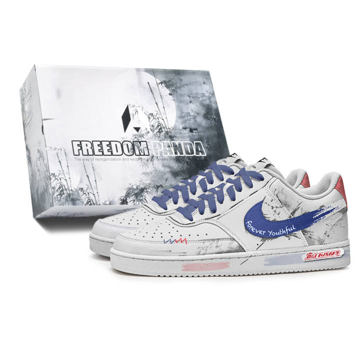 Nike Nike Court Vision 1 Free Panda, Box, Mobile Suit Cushioning Low top Skateboard Shoes Men's Blue White