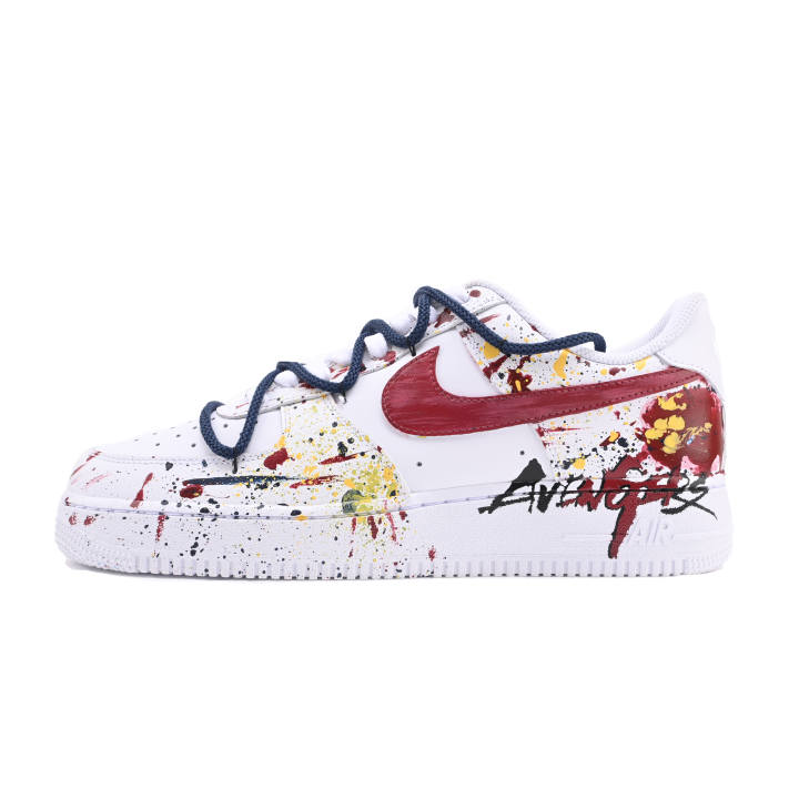 Nike Nike Air Force 1 Arts Rhapsody Abrasion Resistant Abrasion Resistant Low top Skateboard Shoes Unisex White Red