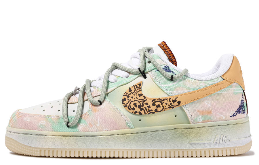 Nike Nike Air Force 1 Low ADCDAVINCI Custom Low top Skateboard Shoes Women's Orange Green Blue