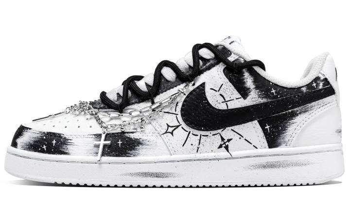Nike Nike Court Vision 1 Distressed Gothic Synthetic Leather Abrasion Resistant Low top Skateboard Shoes Unisex White Black