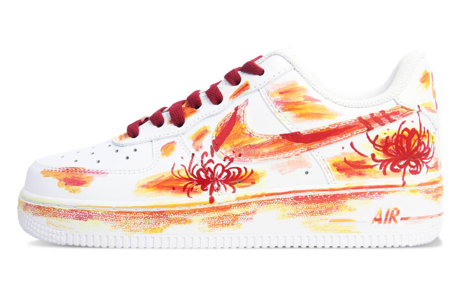 Nike Nike Air Force 1 Slip Resistant Abrasion Resistant Low top Skateboard Shoes Unisex White Red Yellow