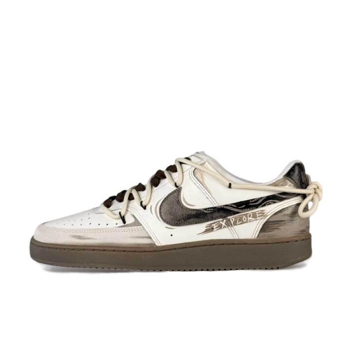 Nike Nike Court Vision Beige Brown Trace Synthetic Leather Abrasion Resistant Low top Skateboard Shoes Men's Brown White