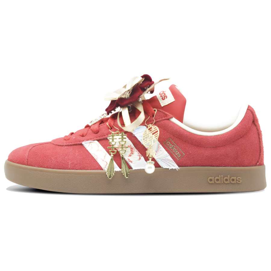 Adidas Adidas Vl Court Classic Red Velvet With Gold Wedding Symbol Abrasion Resistant Low top Skateboard Shoes Unisex Red
