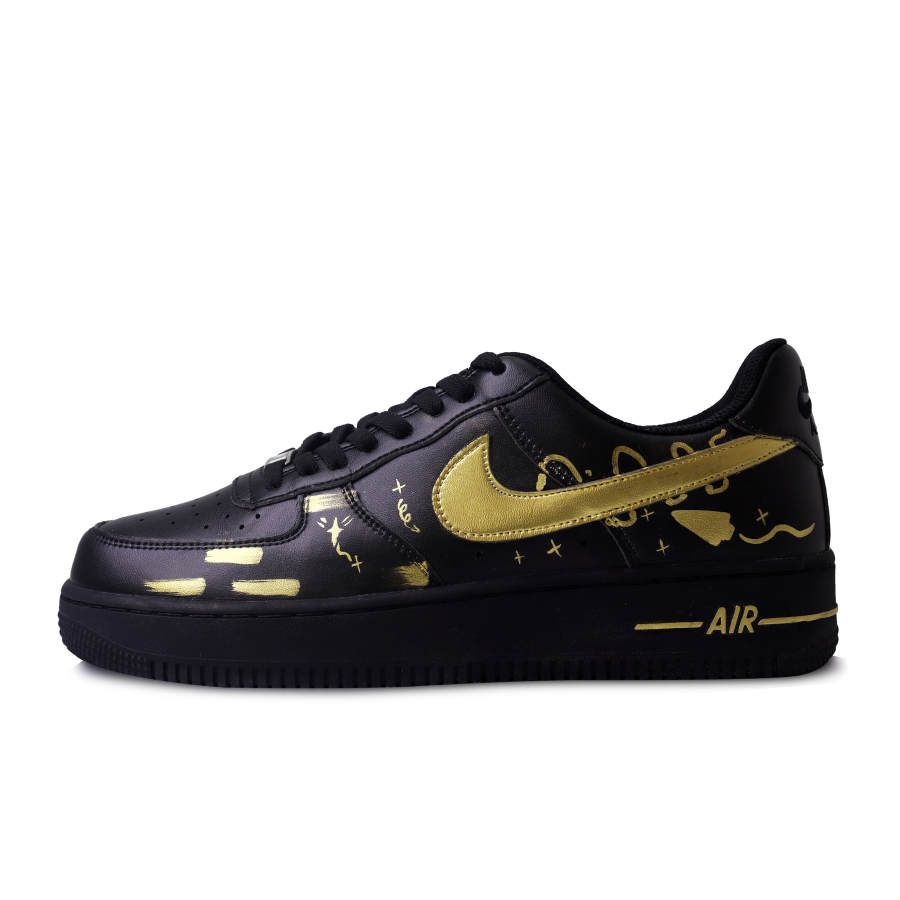 Nike Nike Air Force 1 Black Gold Graffiti, Hand Drawn, Graffiti Low Top Skateboard Shoes Men's Gold Black