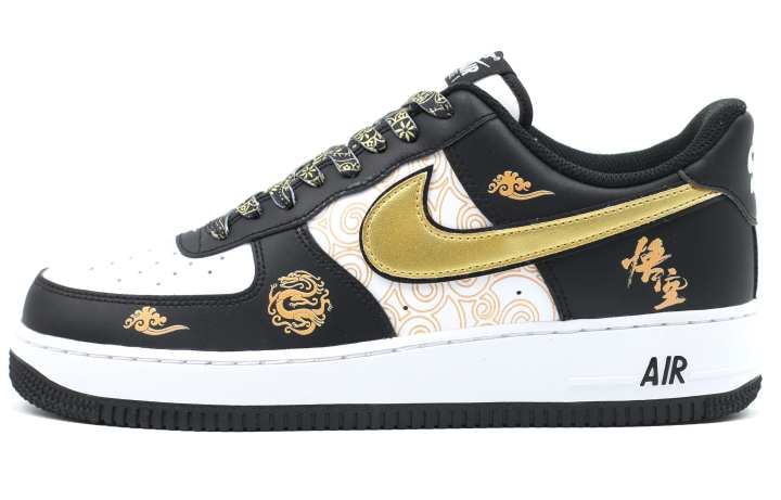 Nike Nike Air Force 1 'Panda' Black Myth Slip Resistant Abrasion Resistant Low top Skateboard Shoes Unisex Black Gold