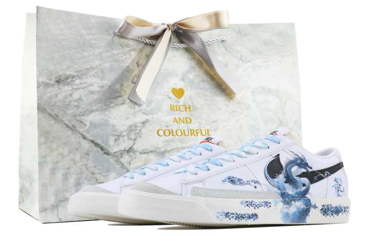 Nike Nike Blazer SDS Jade Sea Dragon King Low top Skateboard Shoes Unisex White Blue