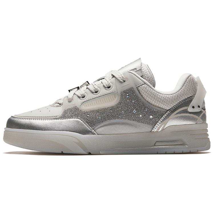 Anta AOJIE Sparkling Slip Resistant Height Increasing Low top Skateboard Shoes Women's Gray Silver