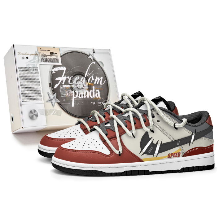 Nike Nike Dunk Freedom Panda, Box, Speed Red Slip Resistant Abrasion Resistant Low top Skateboard Shoes Unisex Beige Red