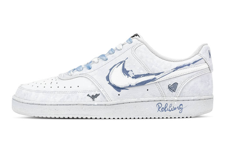 Nike Nike Court Vision 1 Heart Night Blue Language Slip Resistant Abrasion Resistant Low top Skateboard Shoes Men's