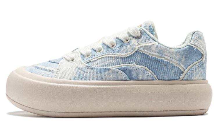 Li-Ning Li Ning Cream Puff Platform Slip Resistant Low top Skateboard Shoes Women's Denim Sky Blue