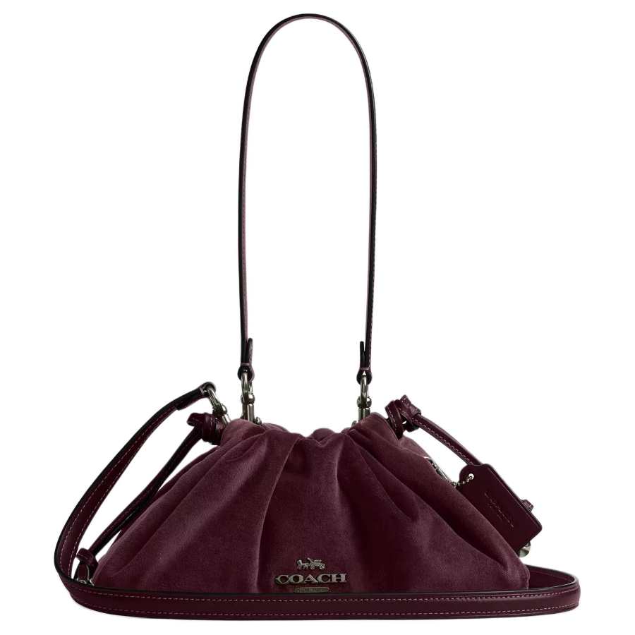 COACH Faye Velvet With Leather Cloud Bag, Shoulder Bag Medium Women's Burgundy