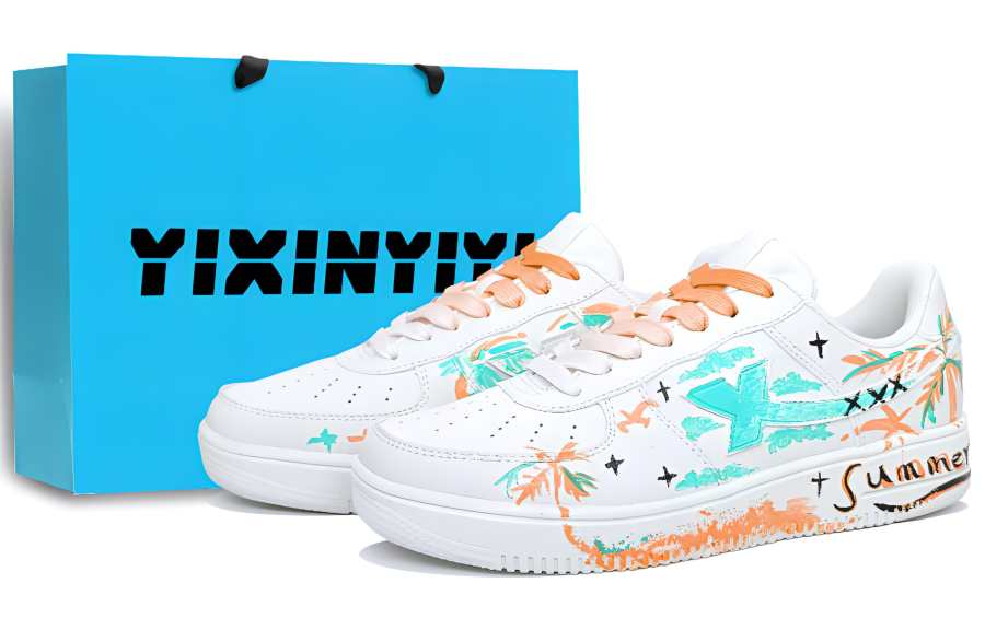 XTEP Air Force 1 Slip Resistant Abrasion Resistant Low top Skateboard Shoes Unisex White Orange Blue