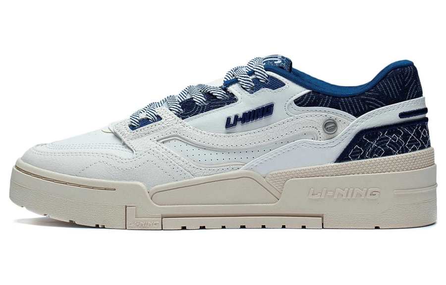 Li-Ning Li Ning 001 BTC Prm Synthetic Leather Abrasion Resistant Breathable Low top Skateboard Shoes Men's White Blue
