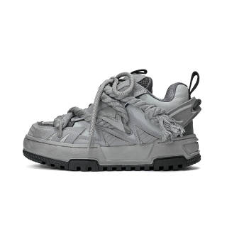 X·LUN Ice And Fire Standoff Collection Leather Low top Distressed Skateboard Shoes Unisex Glacier Gray