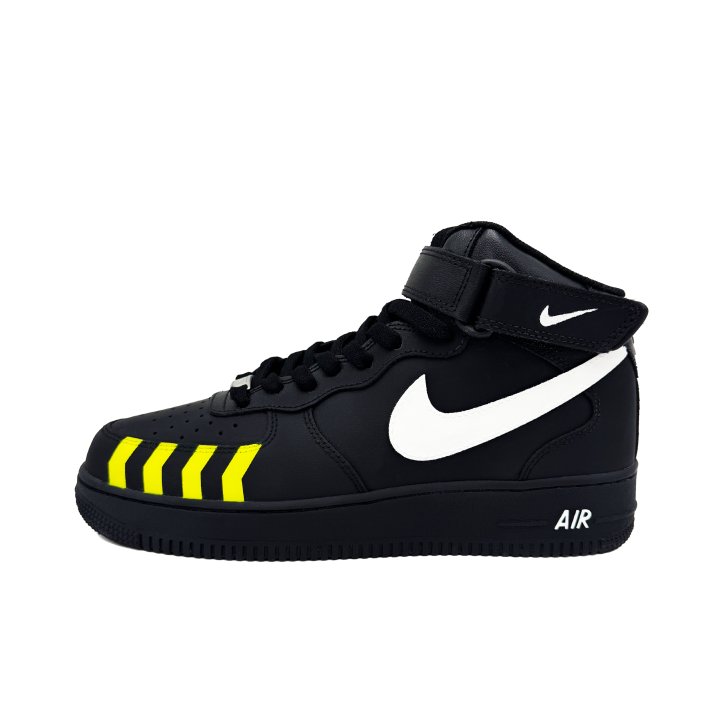 Nike Nike Air Force 1 Chasing Light Slip Resistant Abrasion Resistant Mid top Skateboard Shoes Unisex Black White Yellow