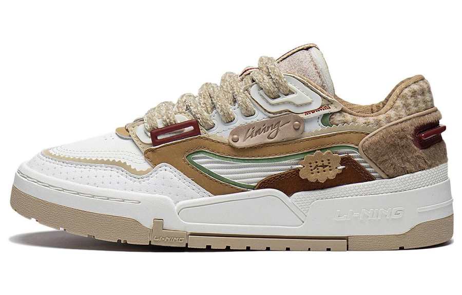 Li-Ning Li Ning 001 BTC PRM Synthetic Leather Abrasion Resistant Breathable Low top Skateboard Shoes Women's White Umber