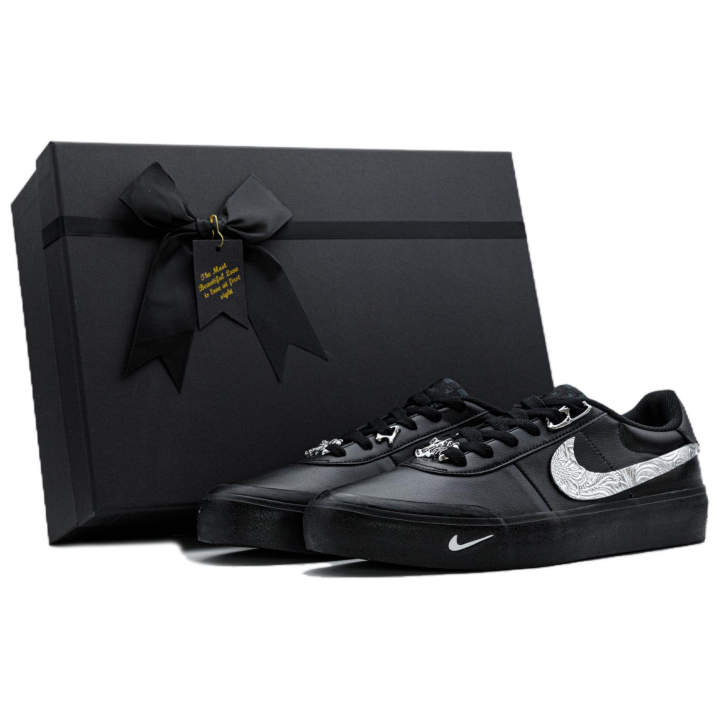 Nike Nike Court Shot Silver Prism, Obsidian Box Abrasion Resistant Height Increasing Balance Low top Skateboard Shoes Men's