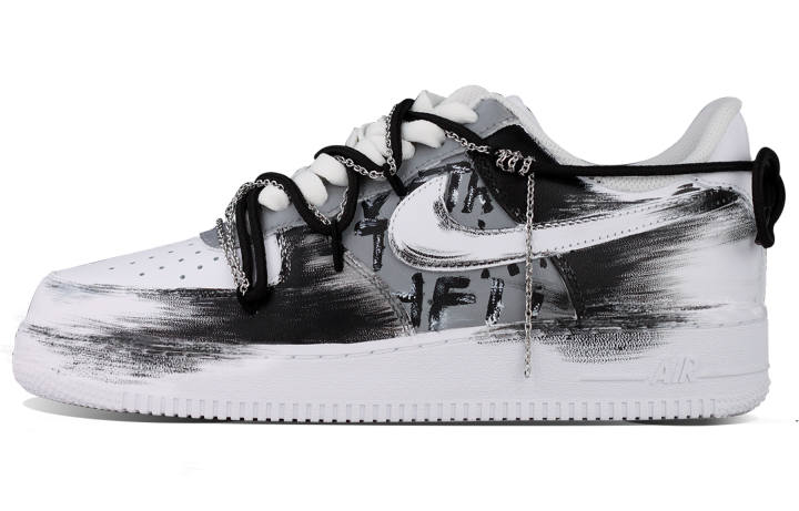 Nike Nike Air Force 1 Air Force 1 Non Slip And Waterproof Abrasion Resistant Low top Skateboard Shoes Men's White Black
