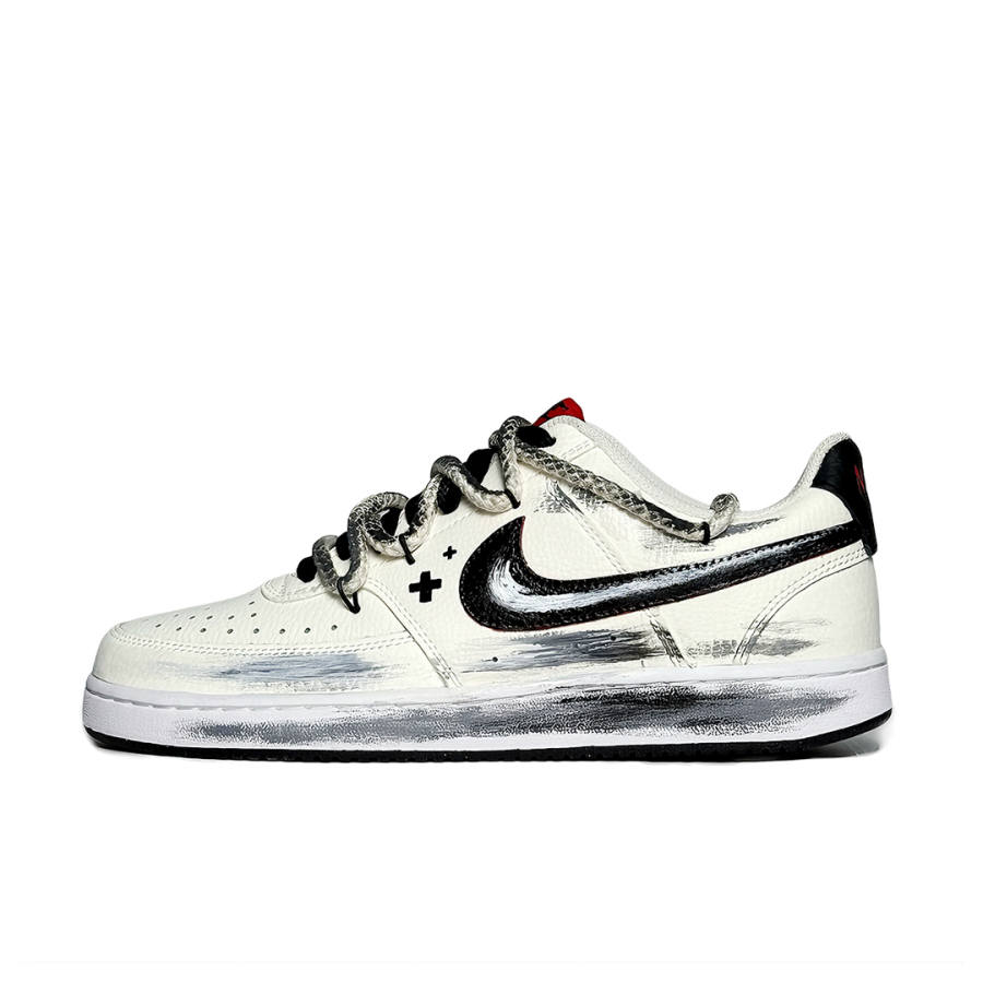 Nike Nike Court Vision 1 Synthetic Leather Abrasion Resistant Low top Skateboard Shoes Men's Beige White Black