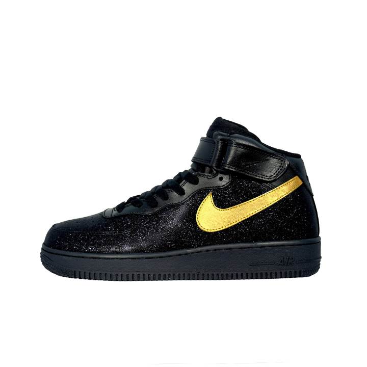 Nike Nike Air Force 1 Breathable And Wear resistant Mid top Skateboard Shoes Unisex Black Gold