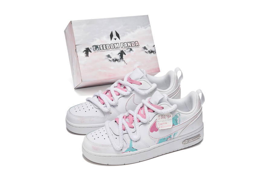 Nike Nike Court Borough 2 Freedom Panda, Box, Whale Fall Slip Resistant Low top Skateboard Shoes Women's Pink Blue White