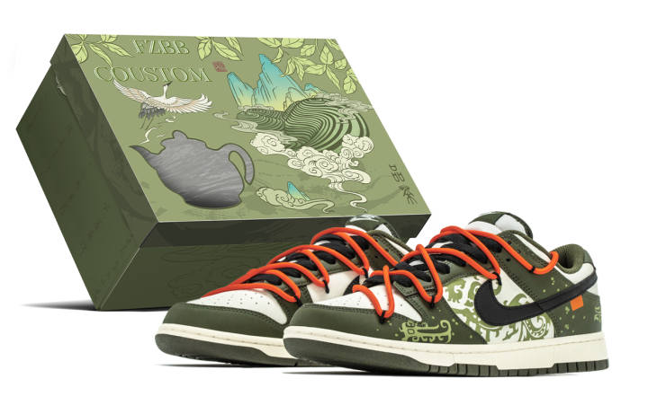 Nike Nike Dunk Box With Dragon Pattern Abrasion Resistant Abrasion Resistant Low top Skateboard Shoes Men's Green White