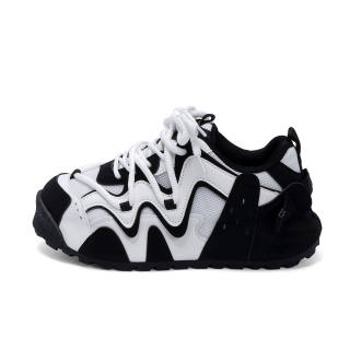 HUANQIU Synthetic Leather, Textile Lightweight Breathable Height Increasing Low top Skateboard Shoes Men's Black White