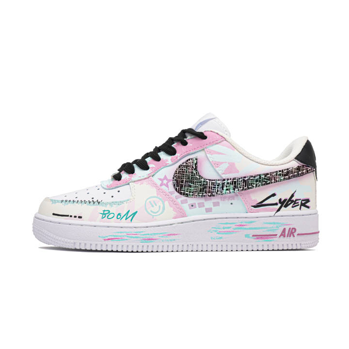 Nike Nike Air Force 1 Cyber Graffiti, Footprint Innovation Low top Skateboard Shoes Unisex Pink