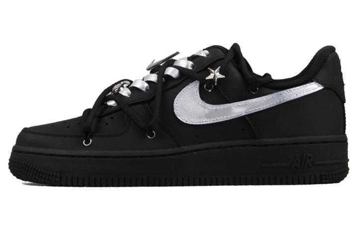 Nike Nike Air Force 1 Black Warrior Thermal Coverage Low top Skateboard Shoes Women's Matte Black Silver