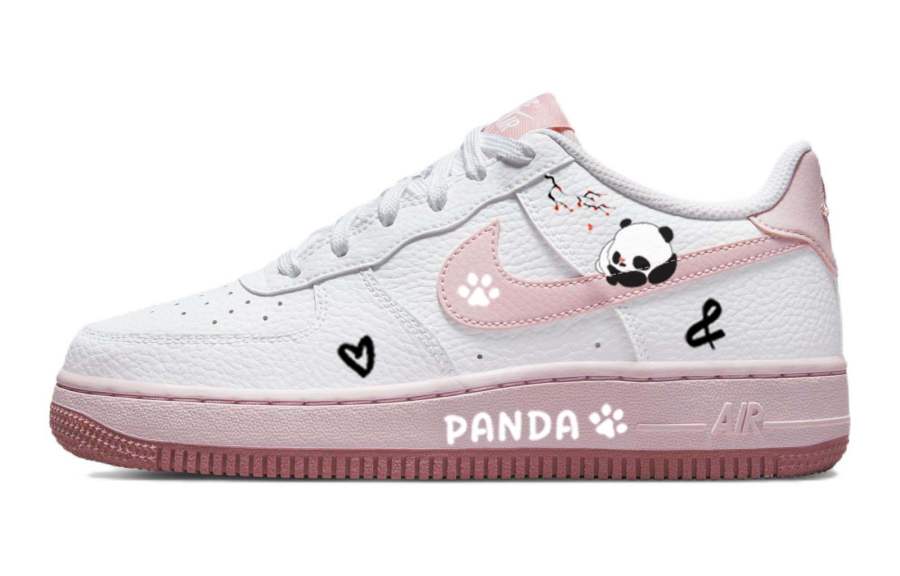 Nike Nike Air Force 1 Low Plum Blossom Lying Bear, Lazy Giant Panda, Casual Low top Skateboard Shoes Women's White Pink