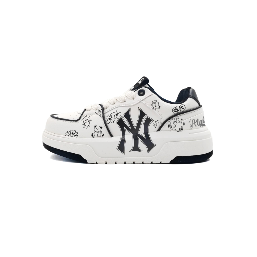 MLB Chunky Liner Classic Graffiti Synthetic Leather Abrasion Resistant Low top Skateboard Shoes Unisex White