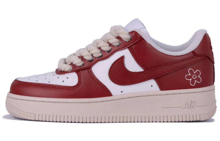 Nike Nike Air Force 1 Red Flower BLL Abrasion Resistant Low top Skateboard Shoes Men's Red White