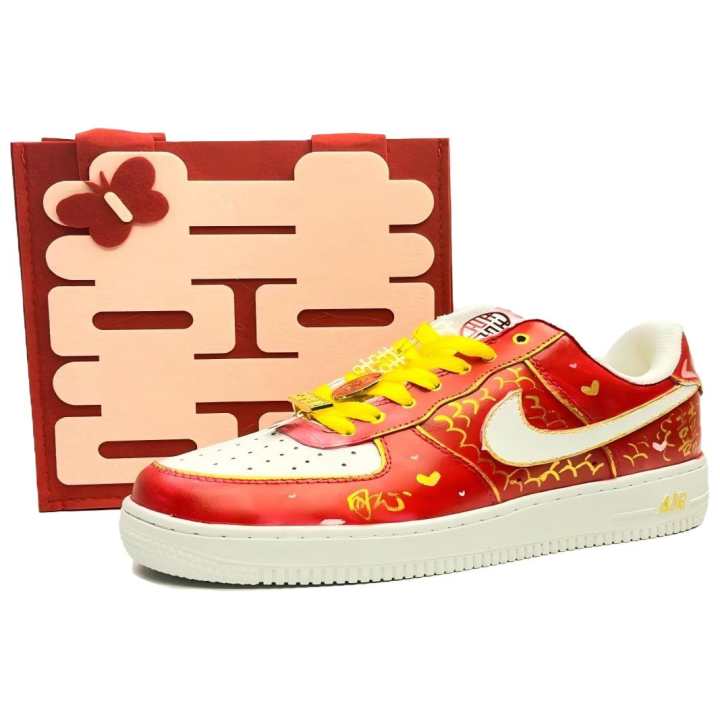 Nike Nike Air Force 1 Red Scale Wedding Shoes Coverage Low top Skateboard Shoes Unisex White
