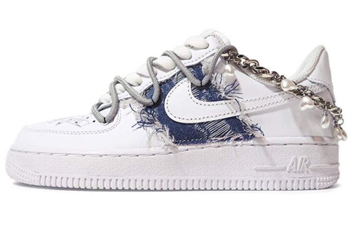 Nike Nike Air Force 1 Leather Slip Resistant, Abrasion Resistant, Lightweight Low top Skateboard Shoes Women's White Blue