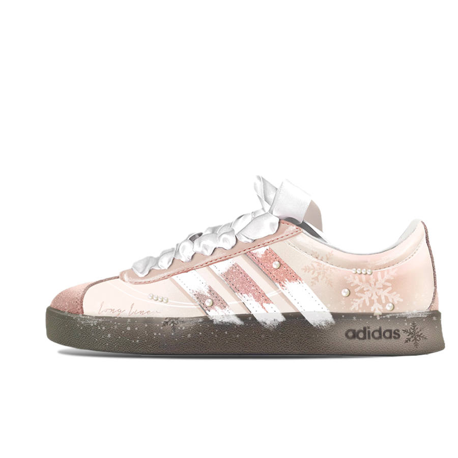 Adidas Neo VL Court 2.0 Free Panda, Snowfall Cushioning Low top Skateboard Shoes Unisex Pink Brown