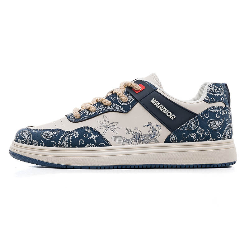 Warrior Synthetic Leather Abrasion Resistant, Lightweight, And Breathable Low top Skateboard Shoes Men's Blue Beige