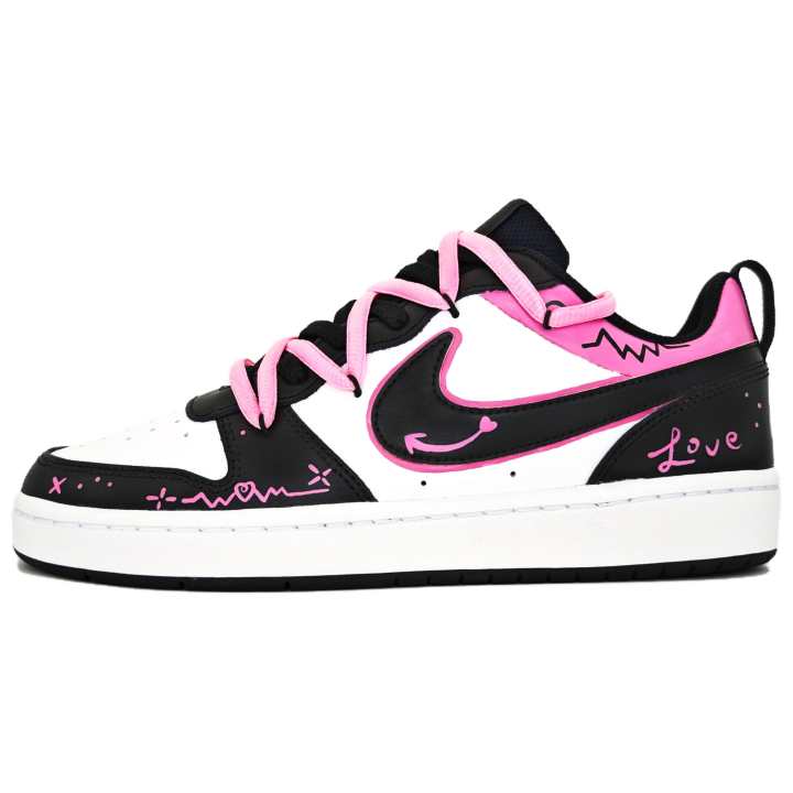Nike Nike Court Borough 2 Leather Non slip Lightweight Low top Skateboard Shoes GS Black Pink White
