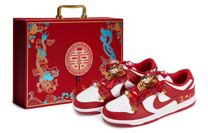 Nike Nike Dunk LOW RETRO Slip Resistant Abrasion Resistant Low top Skateboard Shoes Unisex Red White Gold