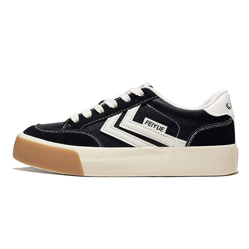 FEIYUE Retro Sports Slip-Resistant Abrasion-Resistant Low-top Skateboard Shoes Unisex Black Beige